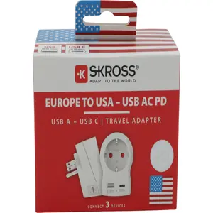 AC adapter SKROSS AC20PD Europe to US USB 1.5A — travel power converter for EU to US outlets