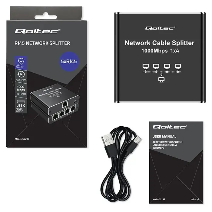 Ethernet mini switch QOLTEC 52293 1x4 RJ45 Photo 9