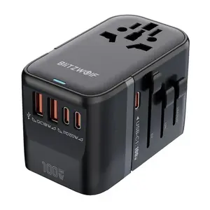 Туристический адаптер BlitzWolf BW-TA2 5-в-1 с 2×USB Power Delivery 100W, универсальные розетки