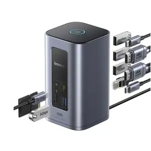Dokstacija Baseus NU1 Air 1in12 USB-C 2×HDMI RJ45 — daudzporta hubs datora savienošanai