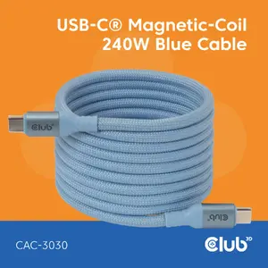 CLUB3D USB-C Magnetic-Coil 240W PD3.1 Blue Cable 2m Fast Charging