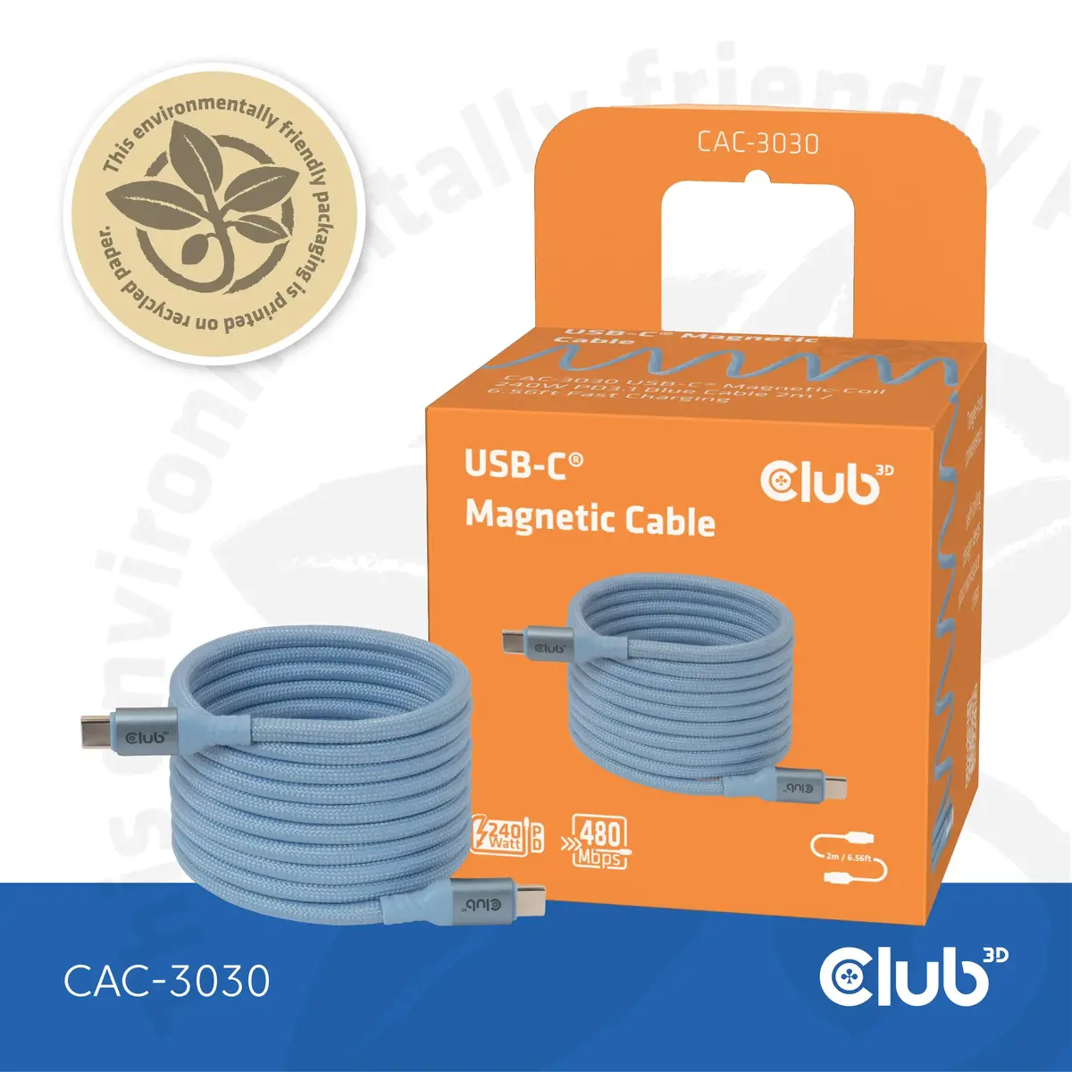 CLUB3D USB-C Магнитный Кабель 240W PD3.1 Photo 5