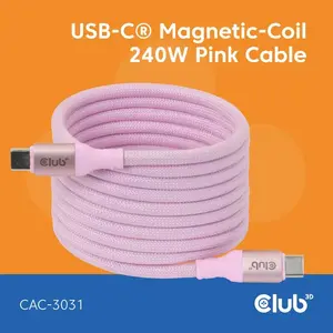 CLUB3D USB-C Magnetic-Coil 240W Pink Cable 2m USB 2.0