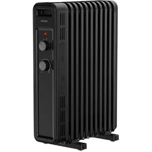 Oil-filled radiator SENCOR SOH3511BK black, 350 W, 7 fins, 11 flat-shaped ribs, thermostat, wheels