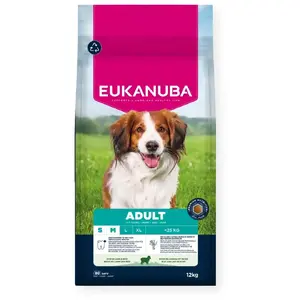 Sausais barības produkts suņiem EUKANUBA Small/Medium Breed Adult Lamb & Rice 12 kg, 25% olbaltumvielu, 15% tauku
