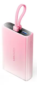 Power Bank Vention 10000mAh (USB-C, Lightning, USB-A) 22.5W LED display Pink