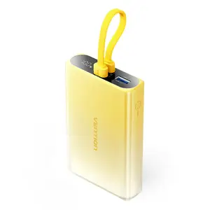 Power bank Vention FHZY0 10000 mAh, 3 A output, USB-A + USB-C, Yellow