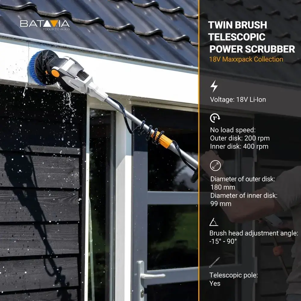 Cordless Brushless Telescopic Power Scrubber Batavia B.V. 18V Twin Brush Photo 8