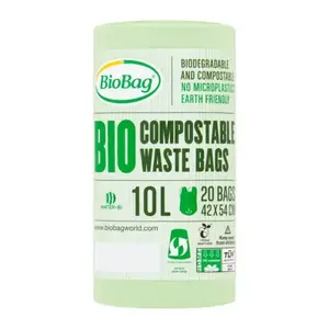 Compostable garbage bags BioBag 10 L (42 x 54 cm), 20 pcs per roll, 15 µm, green