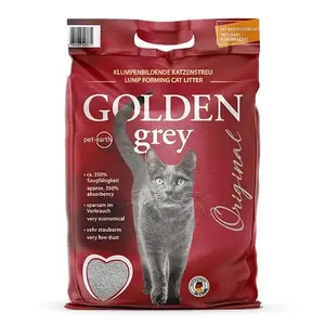 Clumping bentonite cat litter Golden Grey 7 kg — dust-free, baby powder scent, non-sticking granules