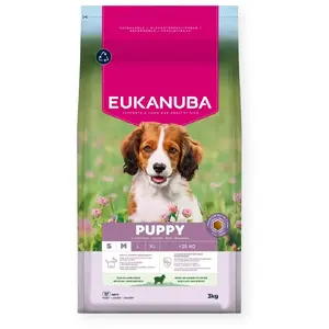 Сухой корм для щенков EUKANUBA Puppy & Junior Small/Medium Ягнёнок и рис 3 кг — полноценный рацион для юниоров
