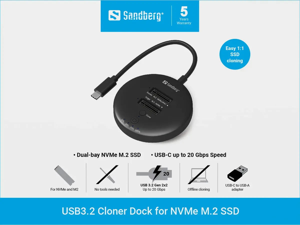 Sandberg USB3.2 Cloner Dock NVMe M.2 SSD Photo 3