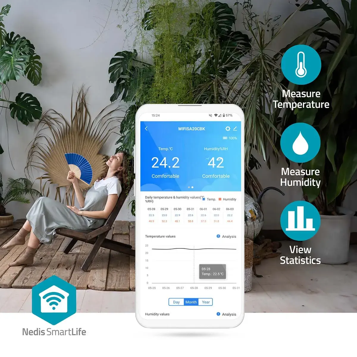Nedis SmartLife WIFISA20CBK CO2 gaisa kvalitātes monitors Photo 11