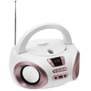 Portable boombox Adler AD 1181 — portable CD player with MP3, USB, FM radio, AUX, 2×2W, mains/battery (white-copper)
