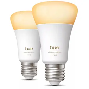 Philips Hue White Ambiance A60 E27 Smart Bulb 1100 lm 8.1W Warm to Cool White Light Bluetooth and Zigbee 2-Pack