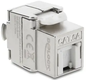 Keystone module DELOCK RJ45 to LSA Cat.6A shielded tool-free, flat, silver/white, with dust cap