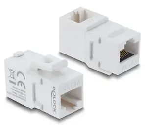 Keystone coupler DELOCK RJ45 jack-to-jack Cat.6A 90° angled UTP white, flat 16.9×33.1×19.9 mm