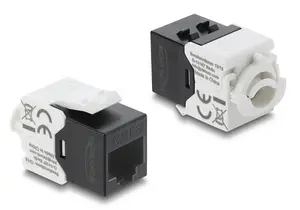 Keystone modulis RJ45 uz LSA Cat.6 UTP ar bloķēšanas klipšu un bez kabeļa saišu, DELOCK 90794, plakans, 16,1×30×19,4 mm, melns/balts