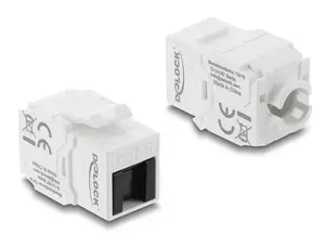 Keystone module DELOCK RJ45 to LSA Cat.6 UTP tool-free with dust cover, flat, 16×31.8×19.4 mm, white/black