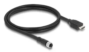 DELOCK M12 A-kodēts 17 kontaktu (sieviešu) uz HDMI (vīriešu) kabelis — 1 m, melns