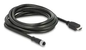DELOCK M12 A-kodēts 17 kontaktu (sieviešu) — HDMI (vīriešu) kabelis 3 m