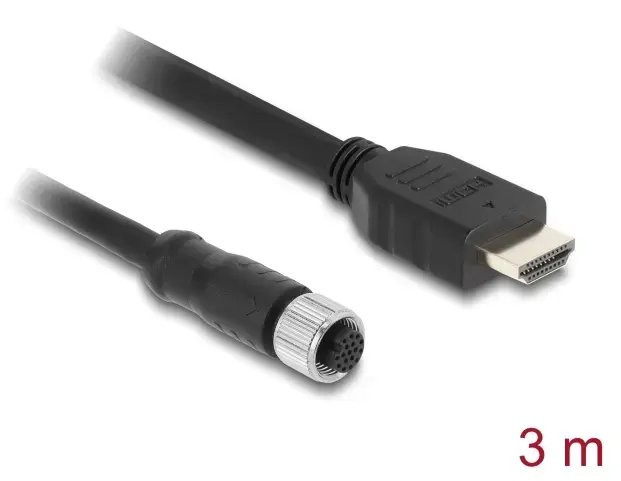 DELOCK M12 A-kodēts 17 kontaktu — HDMI kabelis 3 m Photo 2