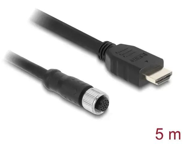 DELOCK M12 A-kodēts 17 kontaktu — HDMI kabelis 5 m Photo 2