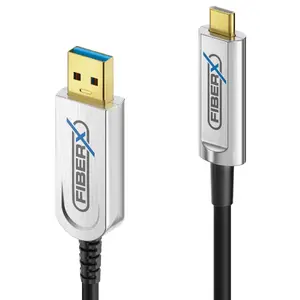 USB cable FiberX FX-I630-020 USB 3.2 Gen 1 20 m USB C USB A Black Silver