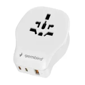 Wall travel adapter GEMBIRD TPA-1A2C20-02-W 20W — 1×USB-A + 2×USB-C, Type G plug, 100–250V, white