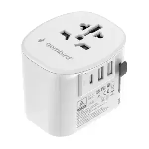 Travel adapter GEMBIRD TPA-EU2A1C15-01-W — 15W, Type E plug, 2× USB-A + 1× USB-C, 100–250V