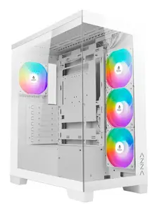 PC Midi Tower AZZA Cove (CSAZ-570W) — melns, ATX/Micro-ITX/ITX, 3×120 mm sānu ventilatori, 1×120 mm aizmugures, atbalsta 2.5" un 3.5" diskus