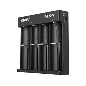 Akumulatoru lādētājs XTAR MX4 universāls 4 nodalījumi Li‑ion un NiMH, USB‑C, melns