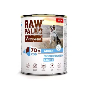 Влажный корм для собак VETEXPERT Raw Paleo Cod Light Adult 800 г — банка, вкус рыбы, 11.3% белка, 1.7% жира