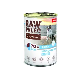 Wet dog food VETEXPERT Raw Paleo Cod Light Adult, canned 400 g, fish flavor, 11.3% protein, 1.7% fat
