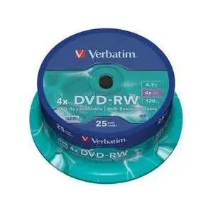 VERBATIM DVD-RW 4.7 GB 4x reusable discs, 25-pack
