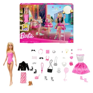 Barbie Fashion Doll Holiday Advent Calendar lelle ar 24 apģērbu un aksesuāru pārsteigumiem, sieviešu, daudzkrāsaina
