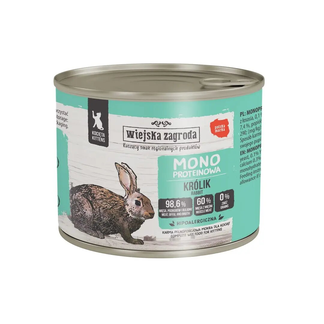 Svaigs kaķu barība wiejskazagroda Monobiałkowa Rabbit