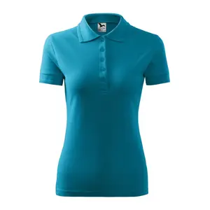 Женская поло MALFINI Pique Polo Turquoise ADL 21059, пике, короткие рукава, планка на пуговицах
