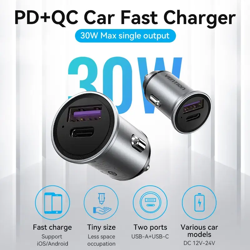 Vention auto lādētājs 2 porti PD 3.0 QC 3.0 Photo 20