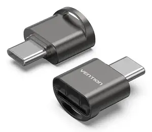 Vention CLMH0 USB 2.0 Type-C MicroSD Card Reader, Zinc Alloy, Grey