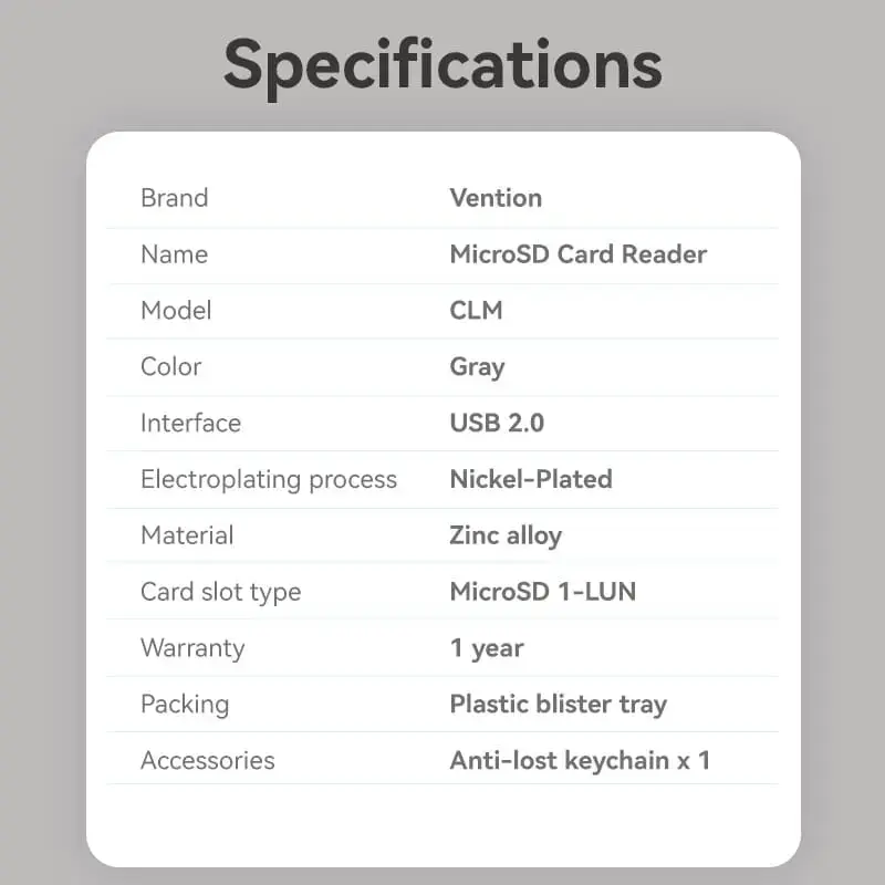 Картридер Vention CLMH0 USB 2.0 Type-C для MicroSD Photo 2