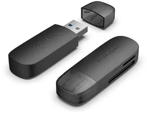 Vention 2-in-1 USB 3.2 Gen 1 (USB 3.0) Card Reader — SD & MicroSD, Black, Compact