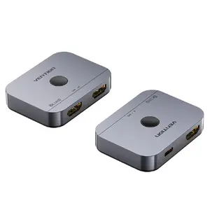 Vention 2-Port Bi-Directional 8K HDMI Switcher AKPH0, HDMI 2.1, 7680×4320@60Hz, USB-C power, Aluminium, Grey