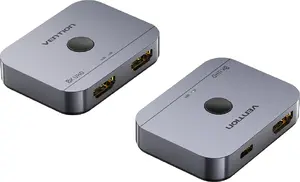 Vention 2-Port Bi-Directional 8K HDMI Switcher AKPH0, HDMI 2.1, 7680×4320@60Hz, USB-C power, Aluminium, Grey
