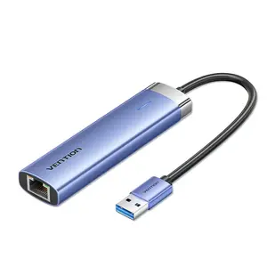 Vention TGFSB USB 3.2 Gen 1 (3.1 Gen 1) Type-A 5-portu hub ar Gigabit RJ-45 un USB-C, zils