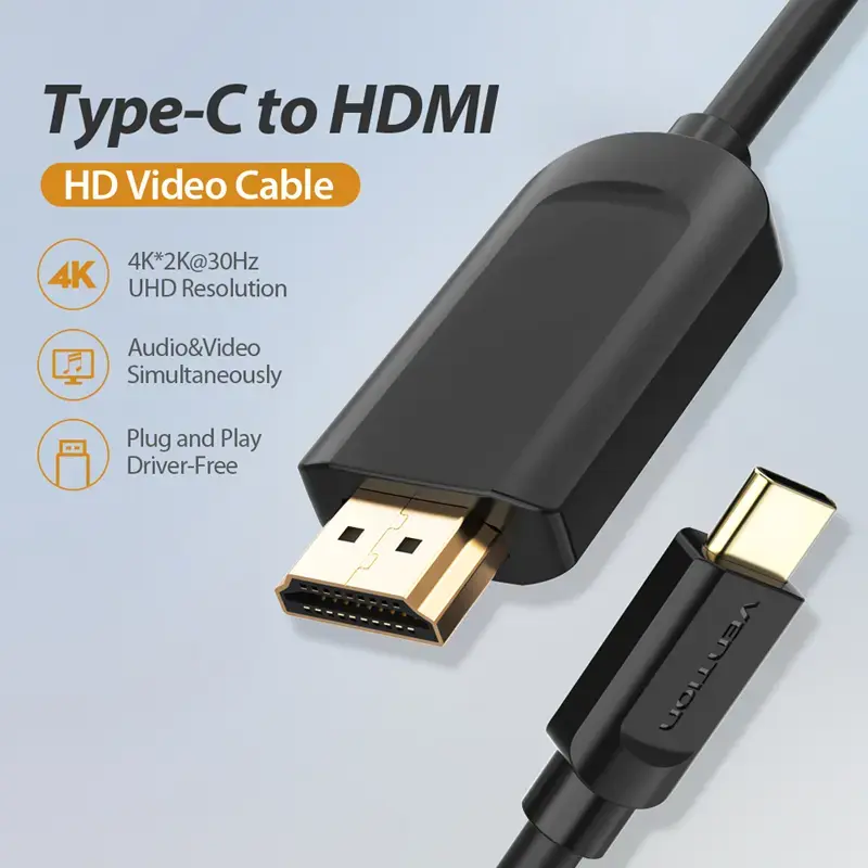 Type-C uz HDMI kabelis Vention 2M melns Photo 5