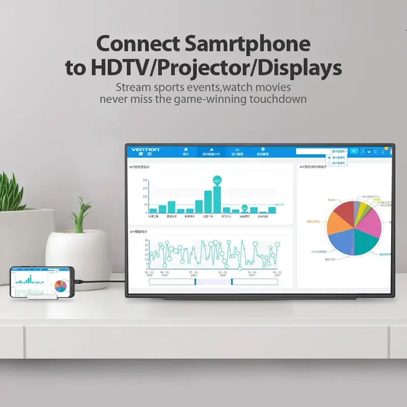 Type-C uz HDMI kabelis Vention 2M melns Photo 6