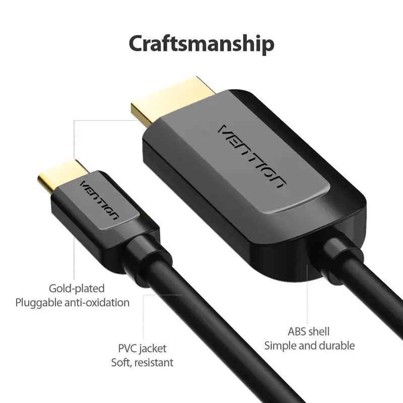 Type-C uz HDMI kabelis Vention 2M melns Photo 9
