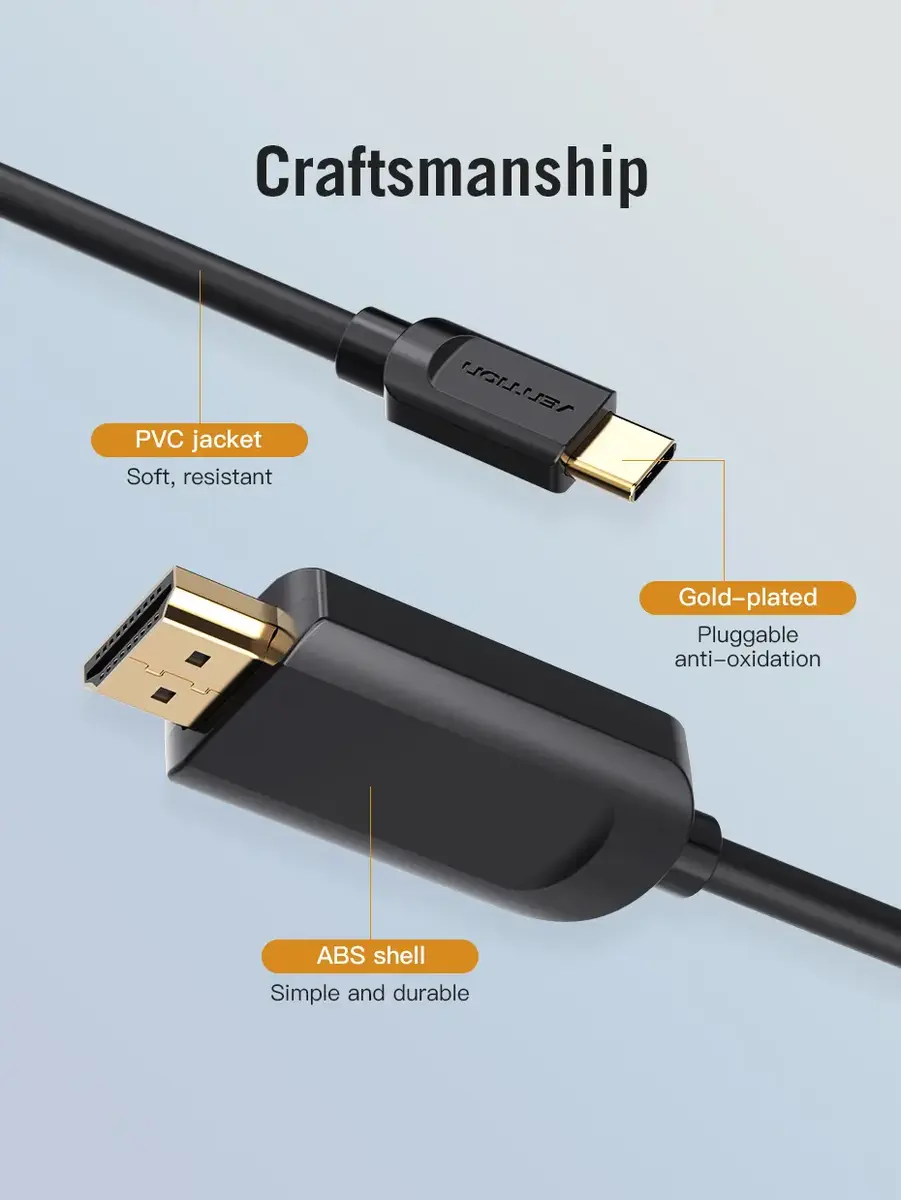 Type-C uz HDMI kabelis Vention 2M melns Photo 14