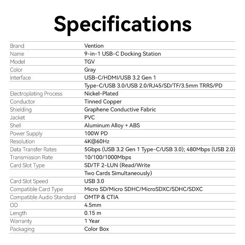 Vention USB-C док-станция 9-в-1 TGVHB Photo 3